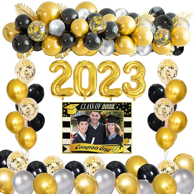 Gold Black Balloons Graduation Decorations  Black Gold Graduation  Decorations 2022 - Ballons & Accessories - Aliexpress