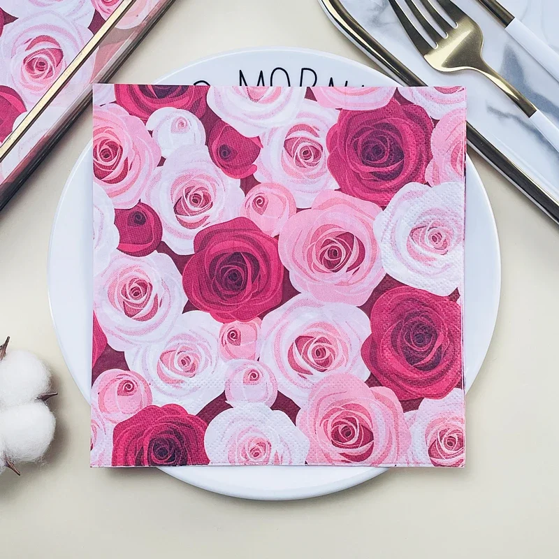 Printed Napkins Square Napkins Red Rose Pink Flower Tissue Paper Paper Napkins Tissue Paper Decoration