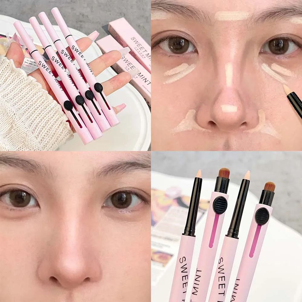2 in 1 Mosaic Concealer Pen Smooth Invisible Eye Dark Circles Cream Waterproof Natural Coverage Concealer with Brush Foundation 2