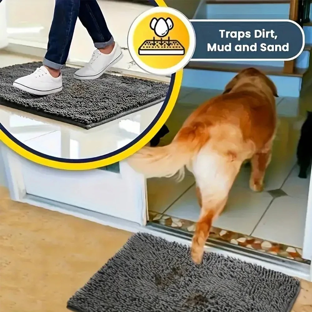 Dog Door Mat for Muddy Paws Washable Entry Indoor Door Mat Quick Dry Highly Absorbent Dog Chenille Soft Indoor