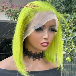Straight Short Bob Wigs Lime Green Human Hair Wigs Brazilian Remy Lace Frontal Wig Transparent Lace Front Wig For Women