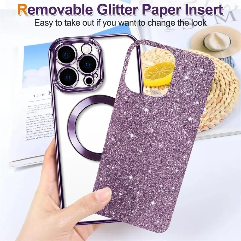 Luxury Electroplate For Magsafe Wireless Charge Phone Case For iPhone 17 Air 16 15 13 12 11 Pro Max 14 Soft Bumper Glitter Cover 5