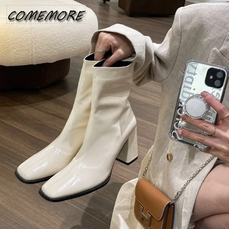 

Женские ботильоны, Дамская обувь без шнуровки, сапоги до середины икры на платформе, длинные ботинки из мягкой искусственной кожи, женская модная осенне-зимняя обувь