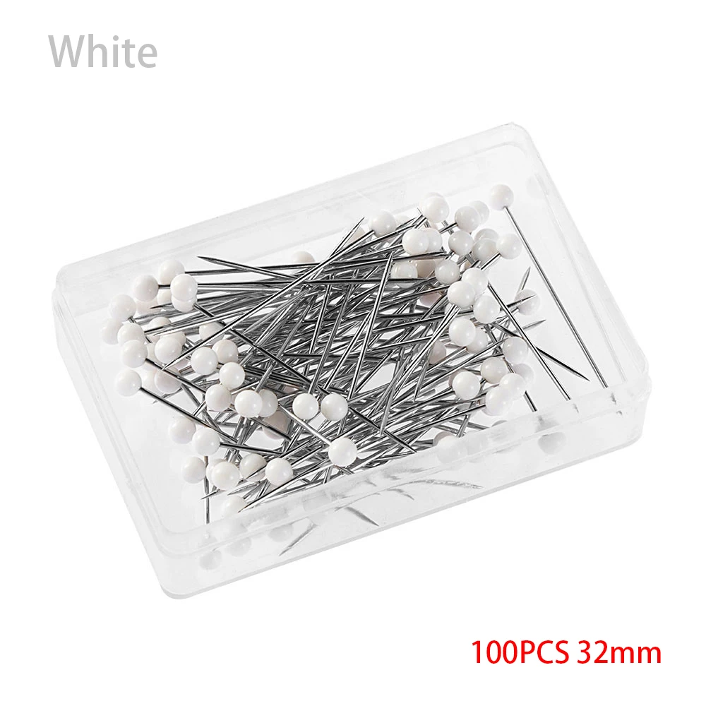 100Pcs/Box 32mm Sewing Pins Glass Ball Multicolor Head Pins