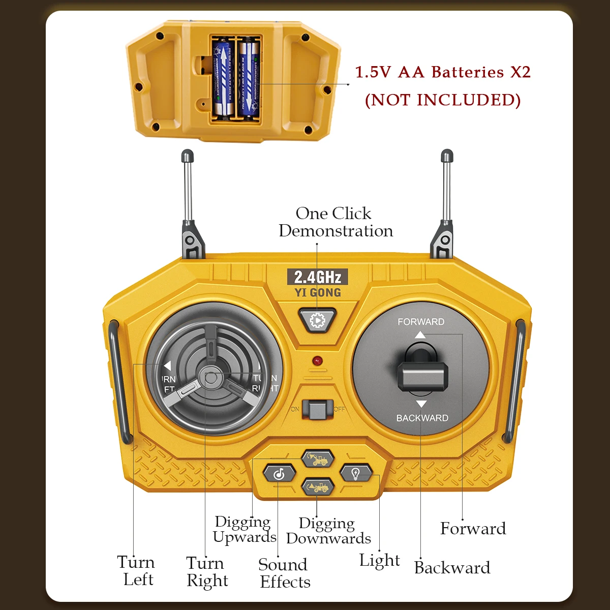 2.4G 원격 제어 불도저 9 채널 로딩 차량 시뮬레이션 6+ 어린이를위한 발굴 엔지니어링 선물