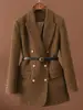 Comes With Belt A Vintage Wool Jacket For Women Autumn And Winter 2024 New Popular Seasonal Green Temperament Top Female Blazer 1