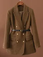 Comes With Belt A Vintage Wool Jacket For Women Autumn And Winter 2024 New Popular Seasonal Green Temperament Top Female Blazer 1