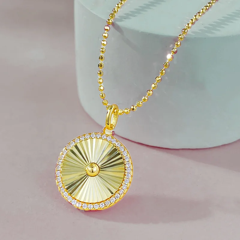 S925 Silver Plated Daily Luxury Brushed Round Card Pendant Fashion Versatile Commuter Necklace Live Broadcast