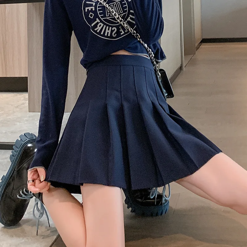 Preppy Style High Waist Pleated Skirt Plain A-line Mini Skater Tennis School Uniform Lining Short Casual Dress Youthful Clothes