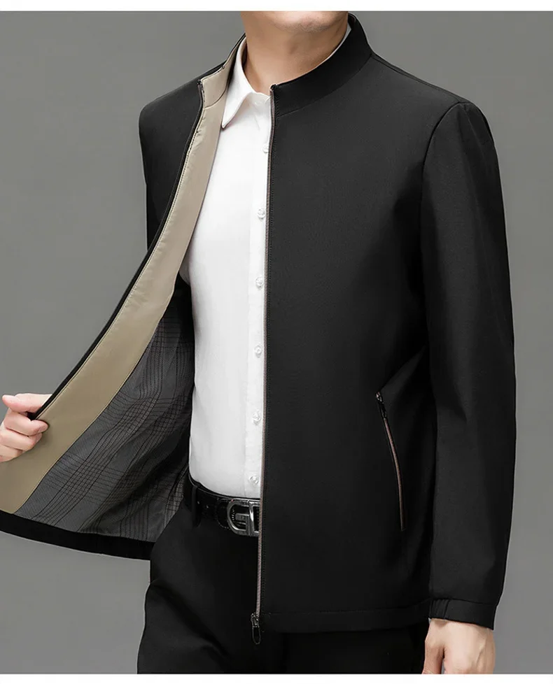BROWON Brand Mens Daily Jacket Casual Solid Color Stand Collar Work Business Wear-resistant Autumn Jacket for Male Commuting