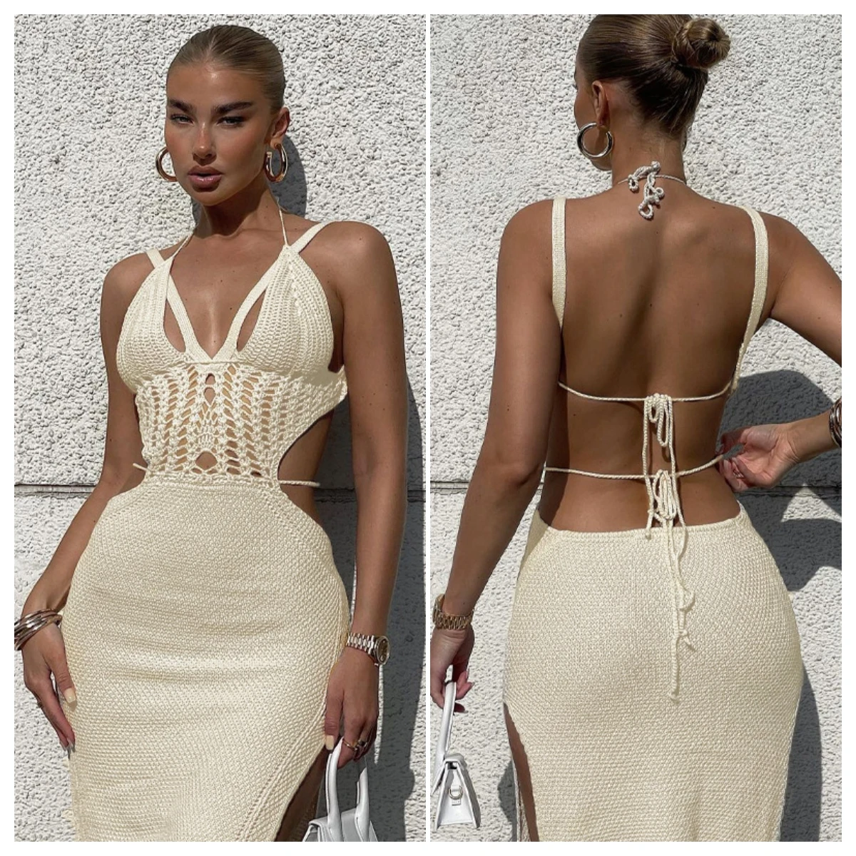 

Летняя Сексуальная одежда Y2K, ажурное Кружевное облегающее платье миди без рукавов с открытой спиной и Боковым Разрезом, женское Клубное короткое платье 2023