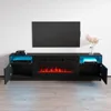 TV Stand with Electric Fireplace - Modern High Gloss TV Stand with Storage Cabinets and Led Lights 4