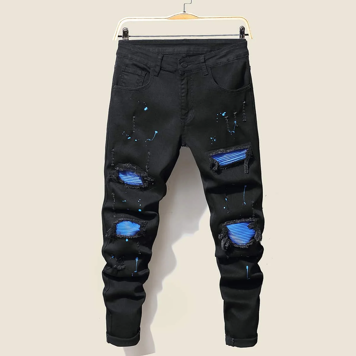 

2023 Men's Jeans Cool Ripped Skinny Trousers Stretch Slim Denim Pants Large Size Hip Hop Black Blue Casual Jogging Jeans for Men