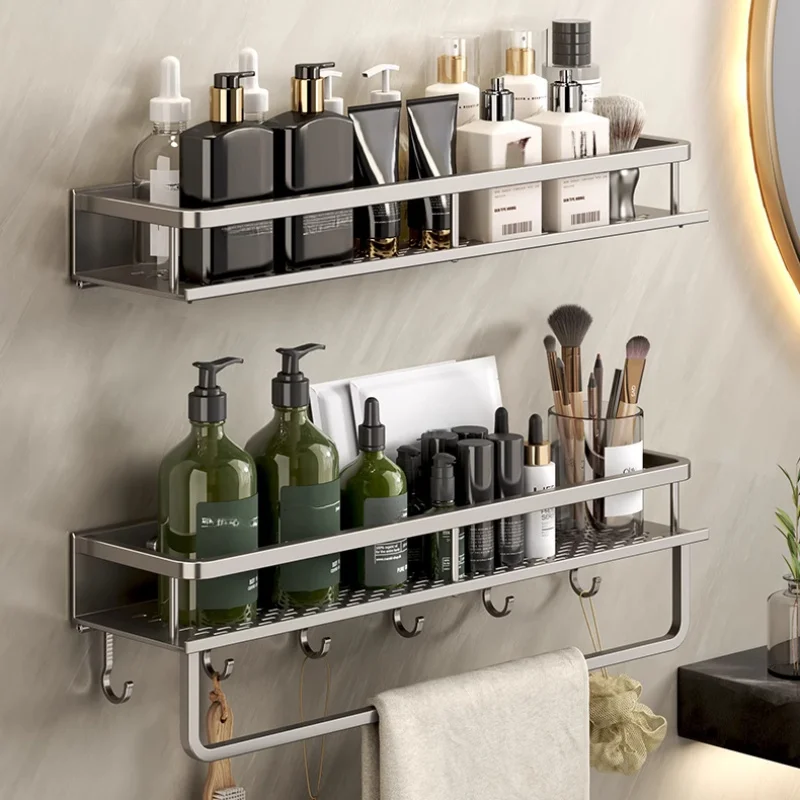 Storage Rack Bathroom Storage Shelf Storage Shelf Bathroom Shelf Bathroom Accessories Towel Rack Shower Rack Toilet Shower Rack Self Adhesive Hook Aluminum bathroom multifunctional storage rack bathroom towel bar shower tray hook arrangement