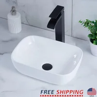 Elegant Modern 14" White Ceramic Bathroom Vessel Sink Above Counter Oval Small Vanity Bowl Wash Basin 1