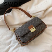 

SWDF New Bag Retro Letter PU Leather Small Underarm Baguette Crossbody Bags for Women 2022 Travel Shoulder Purses and Handbag