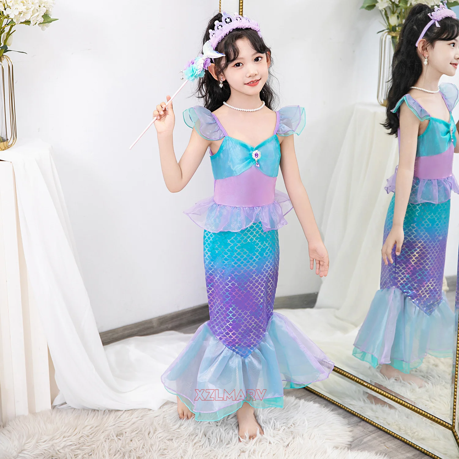 Princess Ariel Costumes Girls Ariel Little Mermaid Costume Kids Child Carnival Birthday Party The Mermaid Dress Clothes Outfit