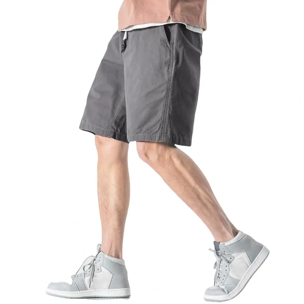

Mid-Rise Elastic Waistband Drawstring Pockets Men Shorts Solid Color Loose Fitness Cargo Fitness Basketball Sportwear