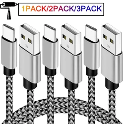 Premium Nylon USB A to Type C Fast Charging Cable - 3m 3PCS (Grey)