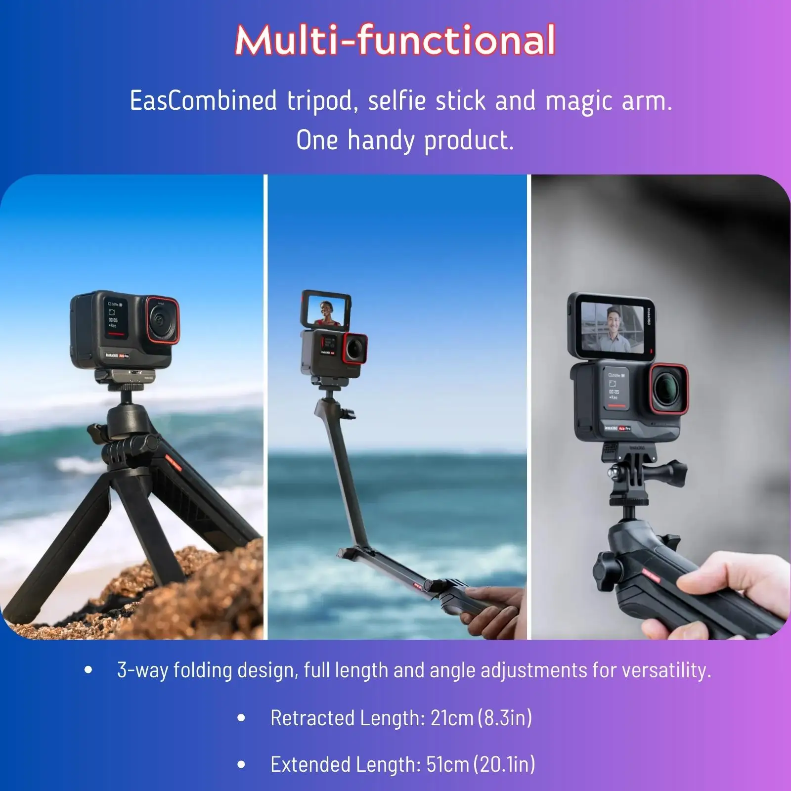 Insta360 マルチマウント 3方向セルフィースティック三脚 マジック 