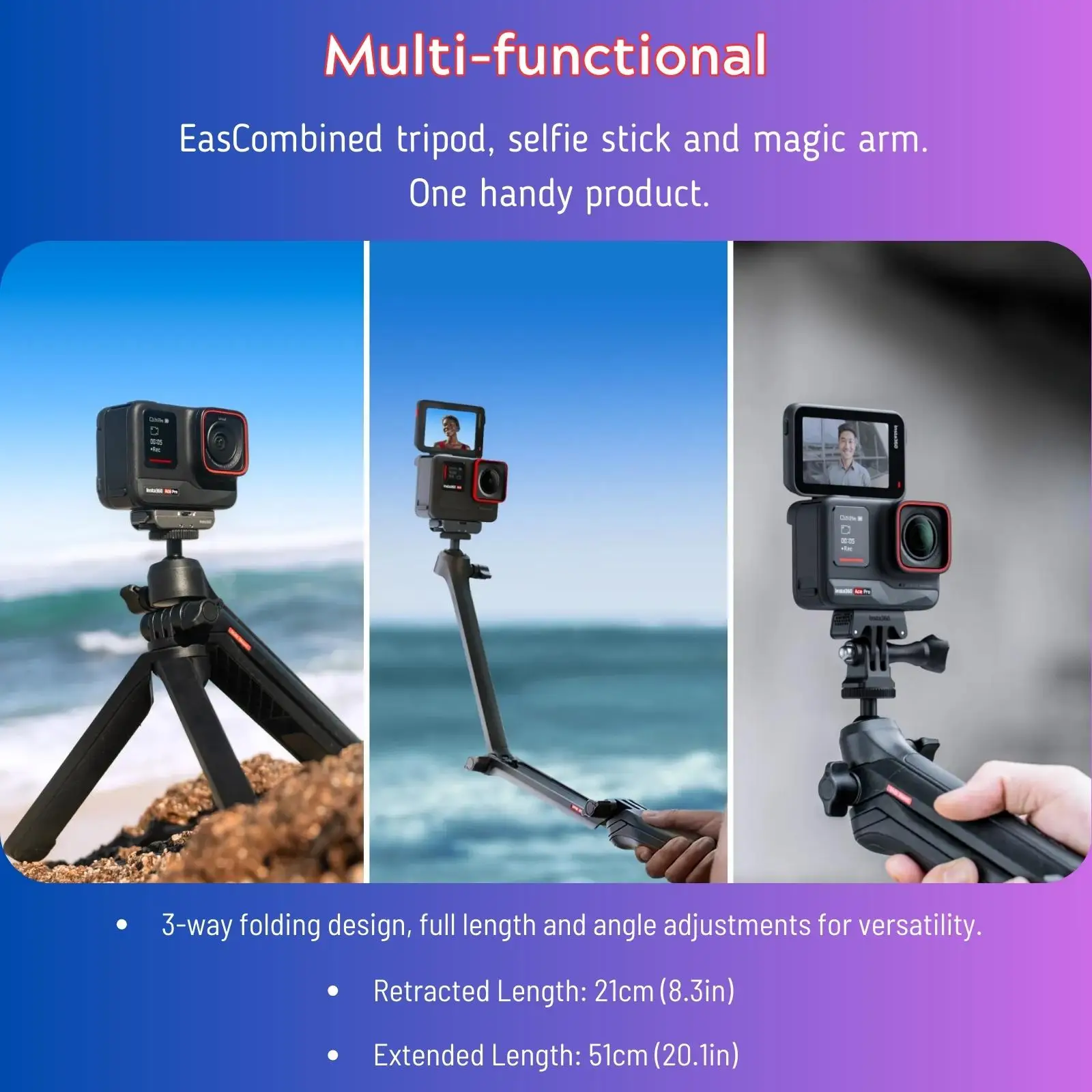 Folding Tripod Selfie Stick For Insta360 Ace Pro/Insta360 Ace