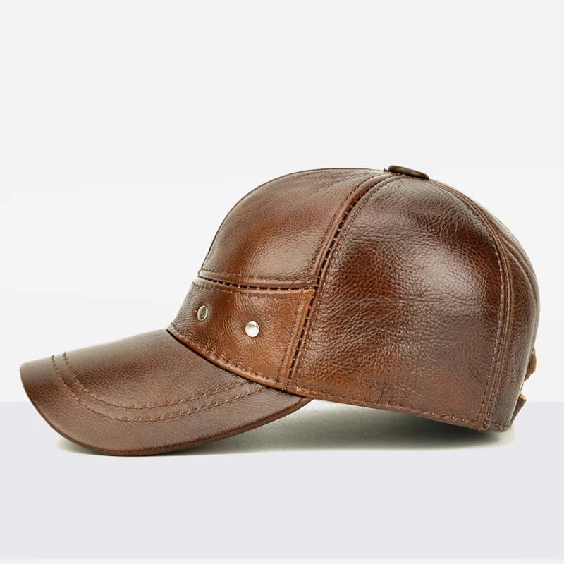 New 2025 Man High Quality Real Leather Baseball Caps Male Casual Cowhide Belt Ear Warm 56-60cm Adjustable Sprot Flight Hats 4