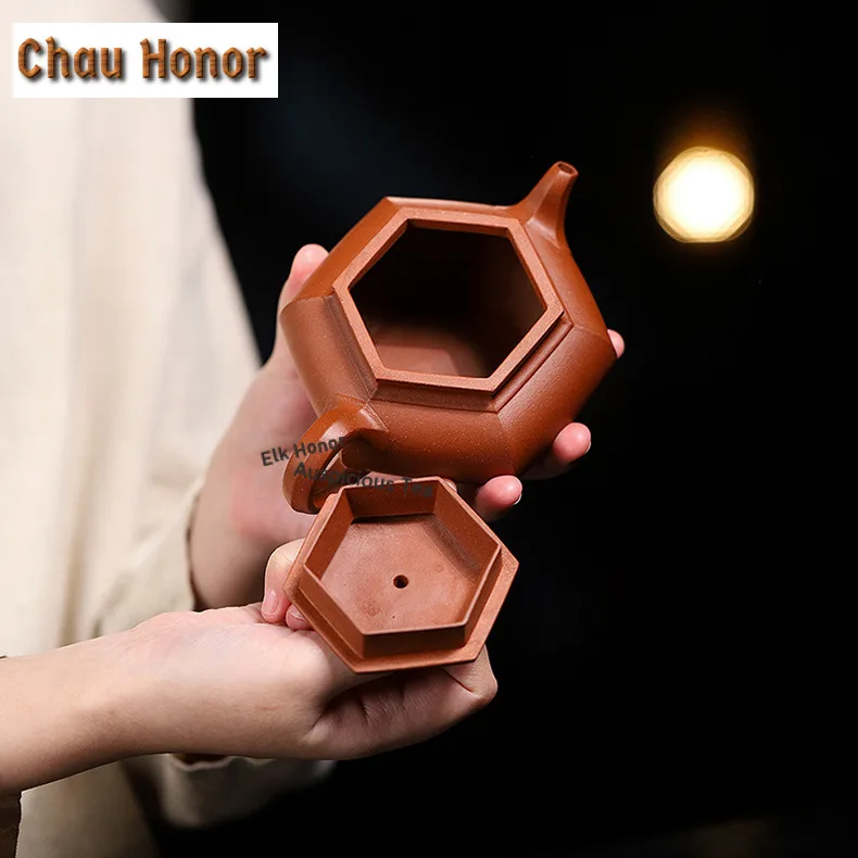 280ml Elegant Yixing Purple Clay Teapots Handmade Hexagonal Pot Raw Ore Downhill Mud Kettle Zisha Tea Set Tea Ceremony Gifts