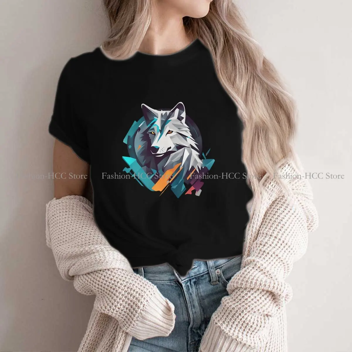 

Style Fashion Polyester TShirts Wild Wolf Women Style Streetwear T Shirt O Neck