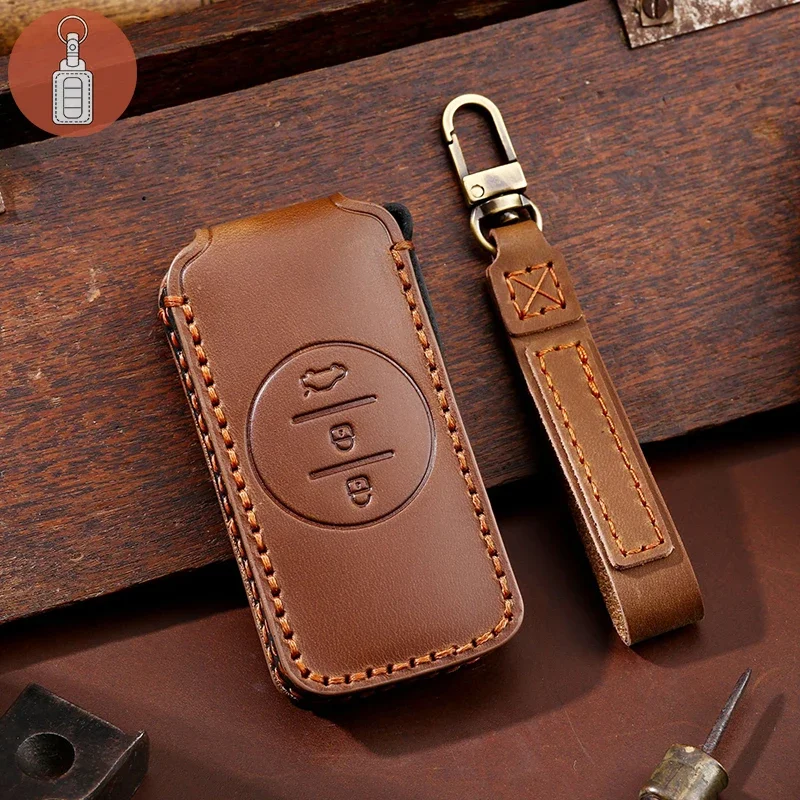 Premium Genuine Leather Car Key Case Cover and Keychain Holder
