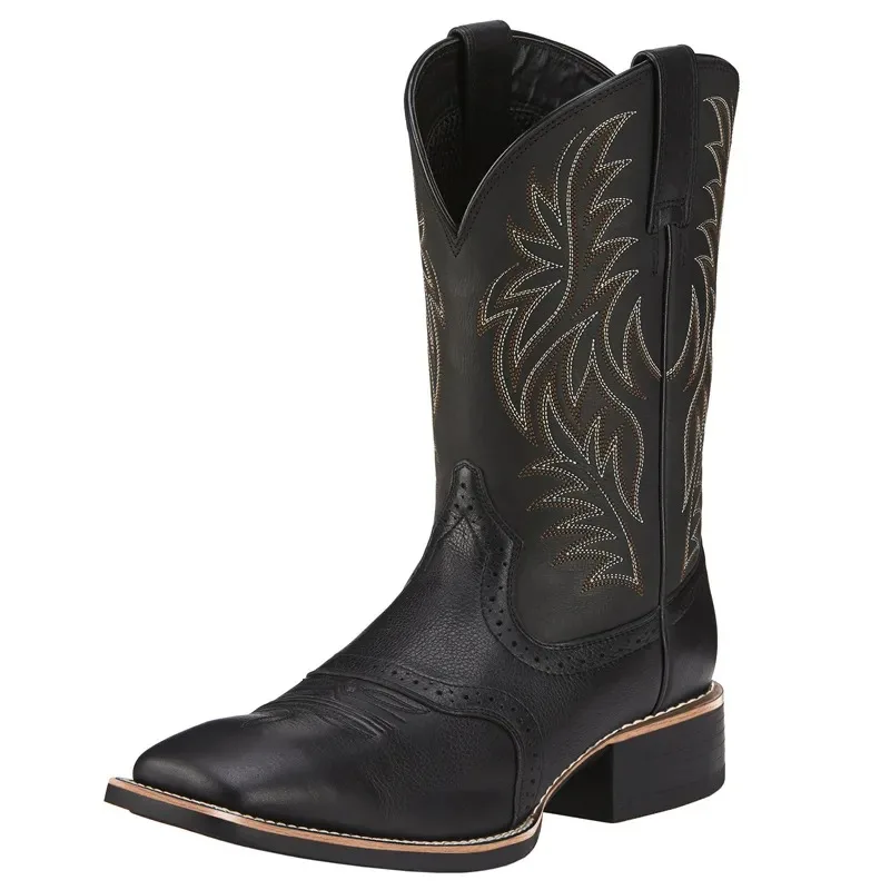 2023 Men Western Cowboy Boots Embroidery Retro Mid-Calf Boots Autumn Winter Shoes Male Outdoor Boots Western Shoes Plus Szie 48