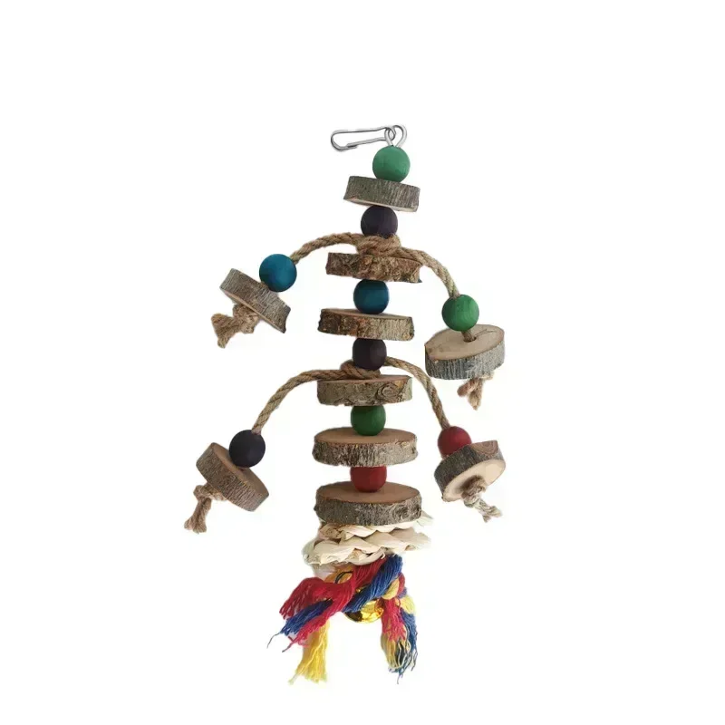 Parrot Bird Toy Chew With Hook Colorful Wooden Beads Ropes Natural Blocks for Small Medium Birds