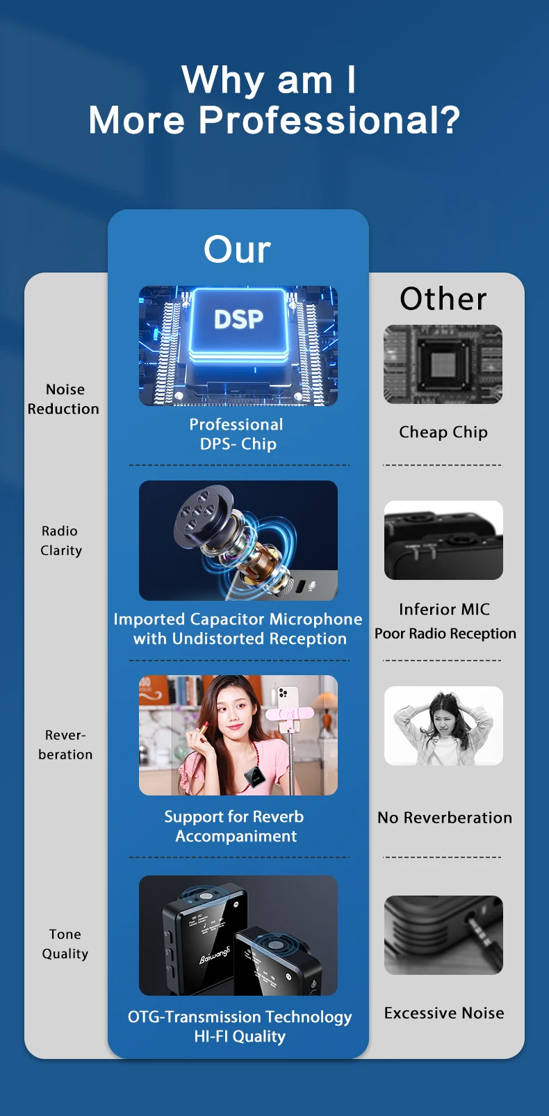 Baiwangli SX39 Dual Wireless Microphone description image