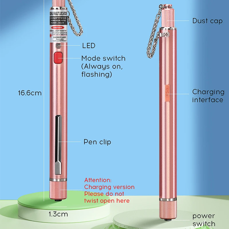 2024 NEW Visual Fault Locator Fiber Optic Cable Tester 10MV 20MV 30MV 50MV Red Light Pen Type Visual Fault Locator