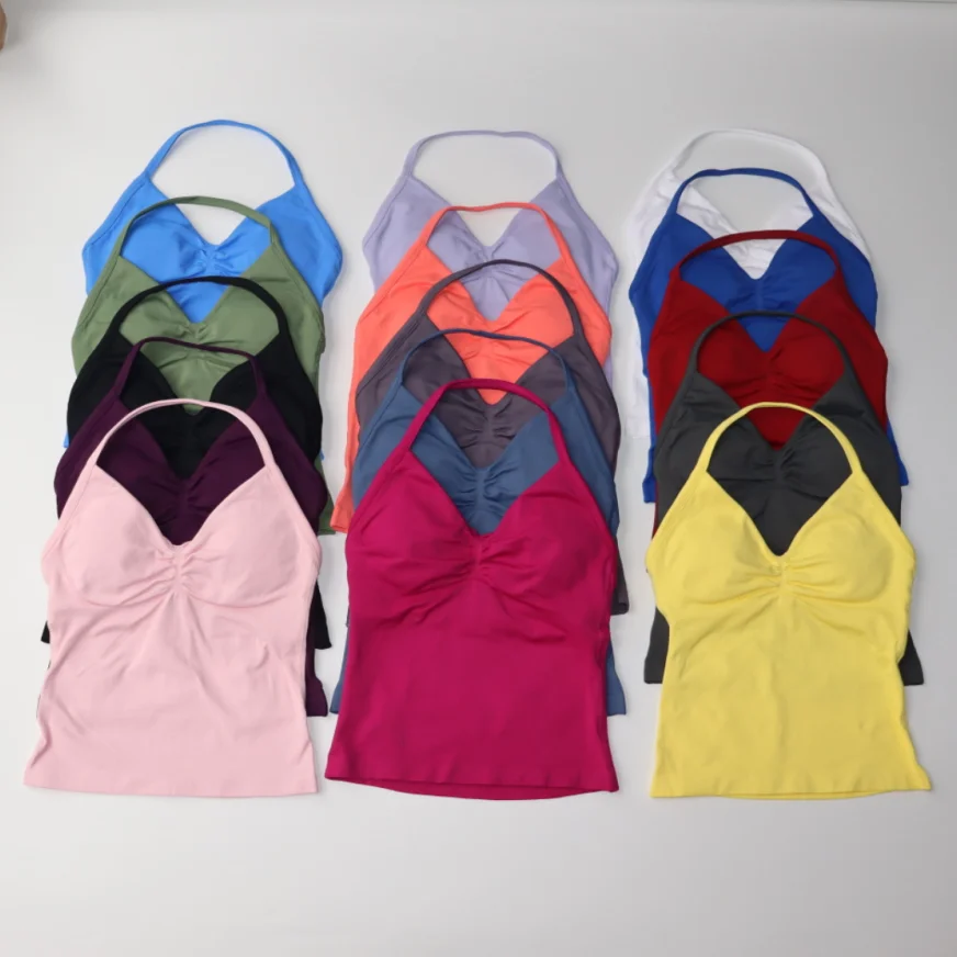 Impact Gym Set 2pcs Longline Strappy Top Workout Vest Scrunch Shorts Sports Halter Suit Fitness Clothes Seamless Yoga Outfit Set