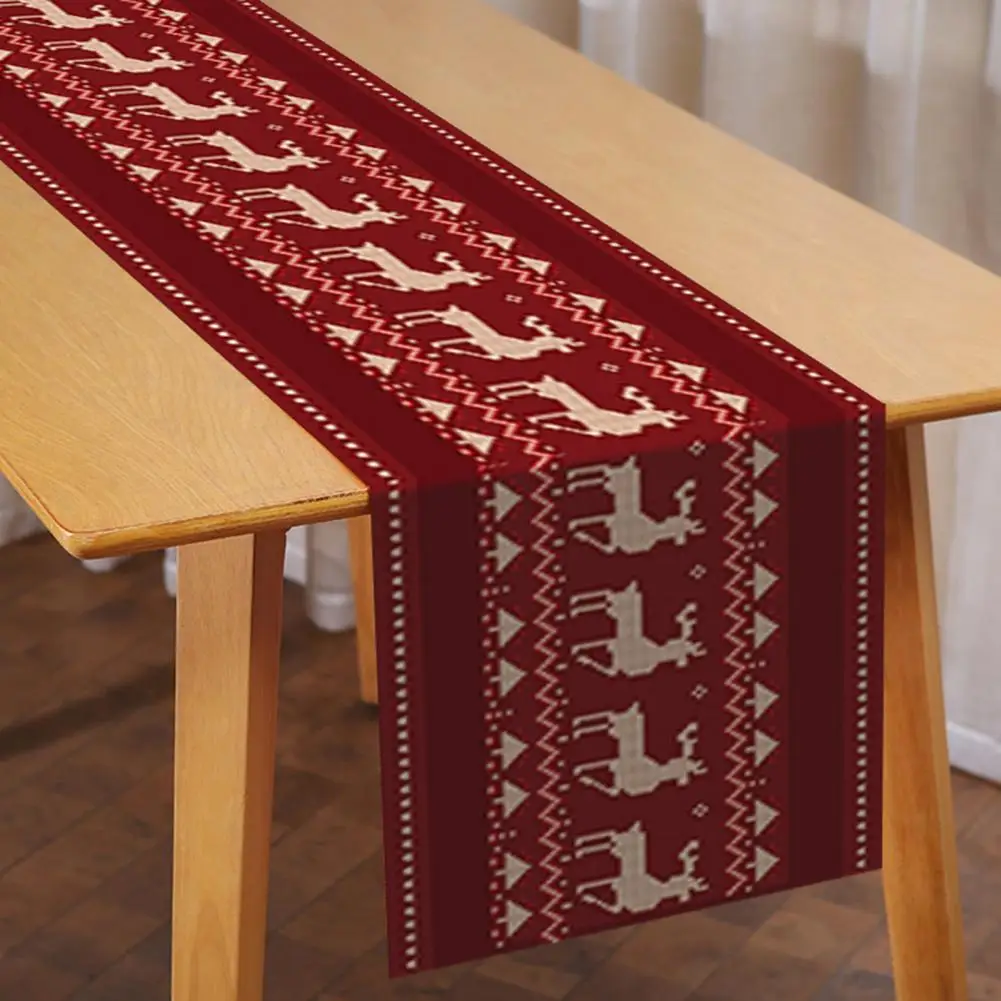 

Holiday Table Decor Festive Elk Pattern Christmas Table Runner Durable Cloth for Home Holiday Decoration Enhance Christmas Decor