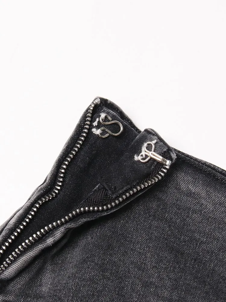 ECR Asymmetrical Skinny Denim Shorts For Women High Waist Patchwork Zipper Casual Solid Short Pants Female Fashion Clothing New