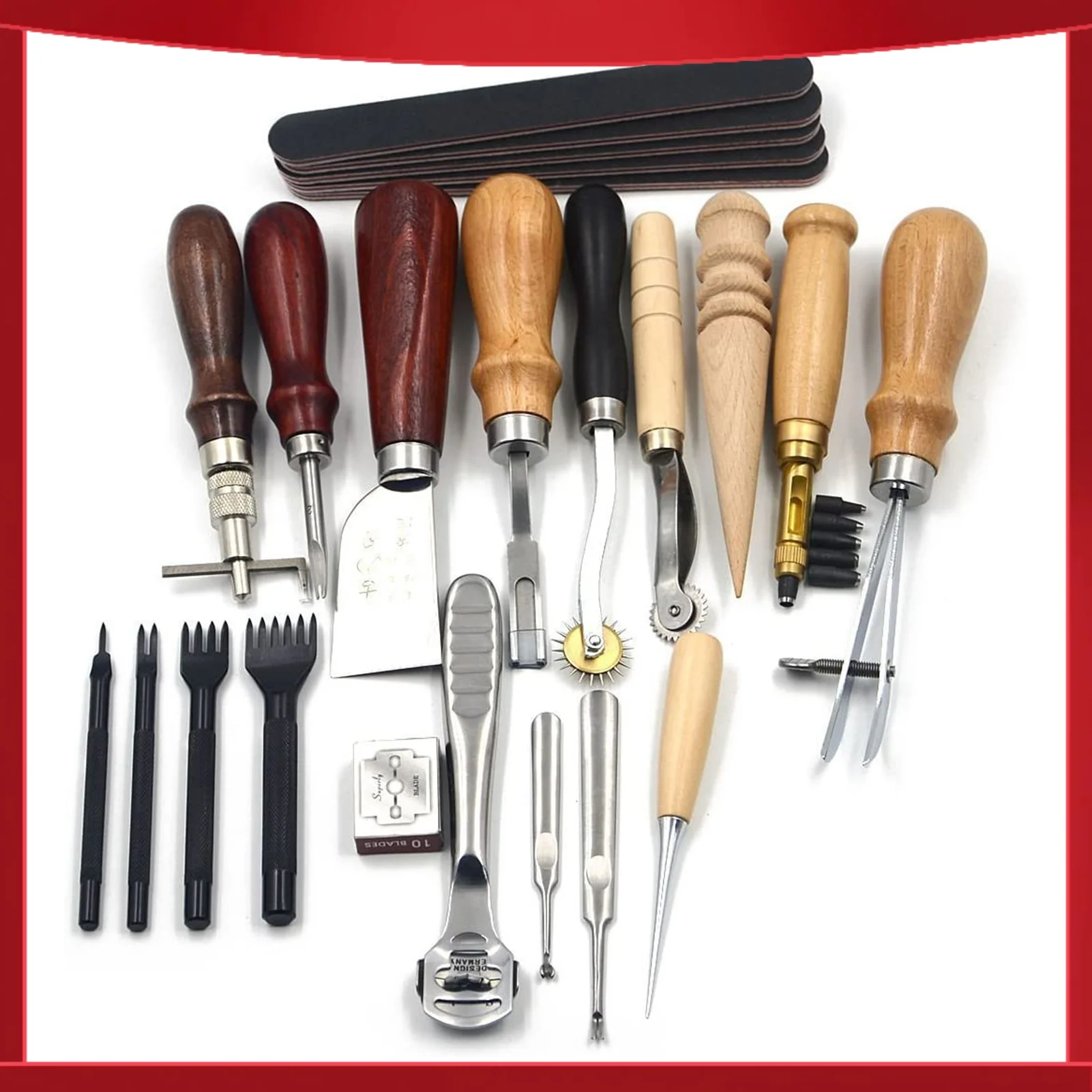 18Pcs Leather Sewing Tools Craft DIY Hand Stitching Kit with Groover Awl Waxed Thimble