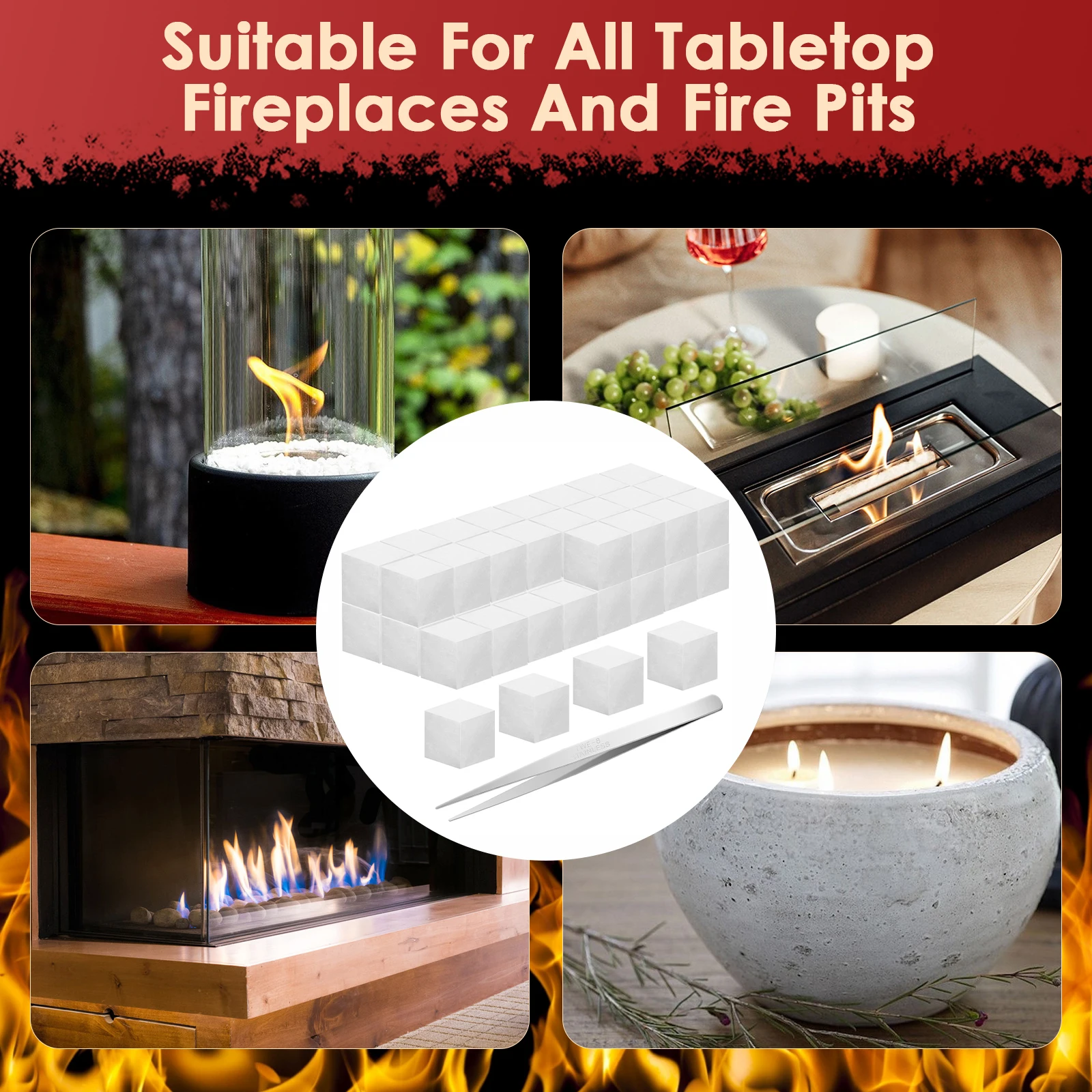 Tabletop Fire Pit Temperature Resistant Ceramic Wool Wick Sponge Extend Burning Time 48Pcs