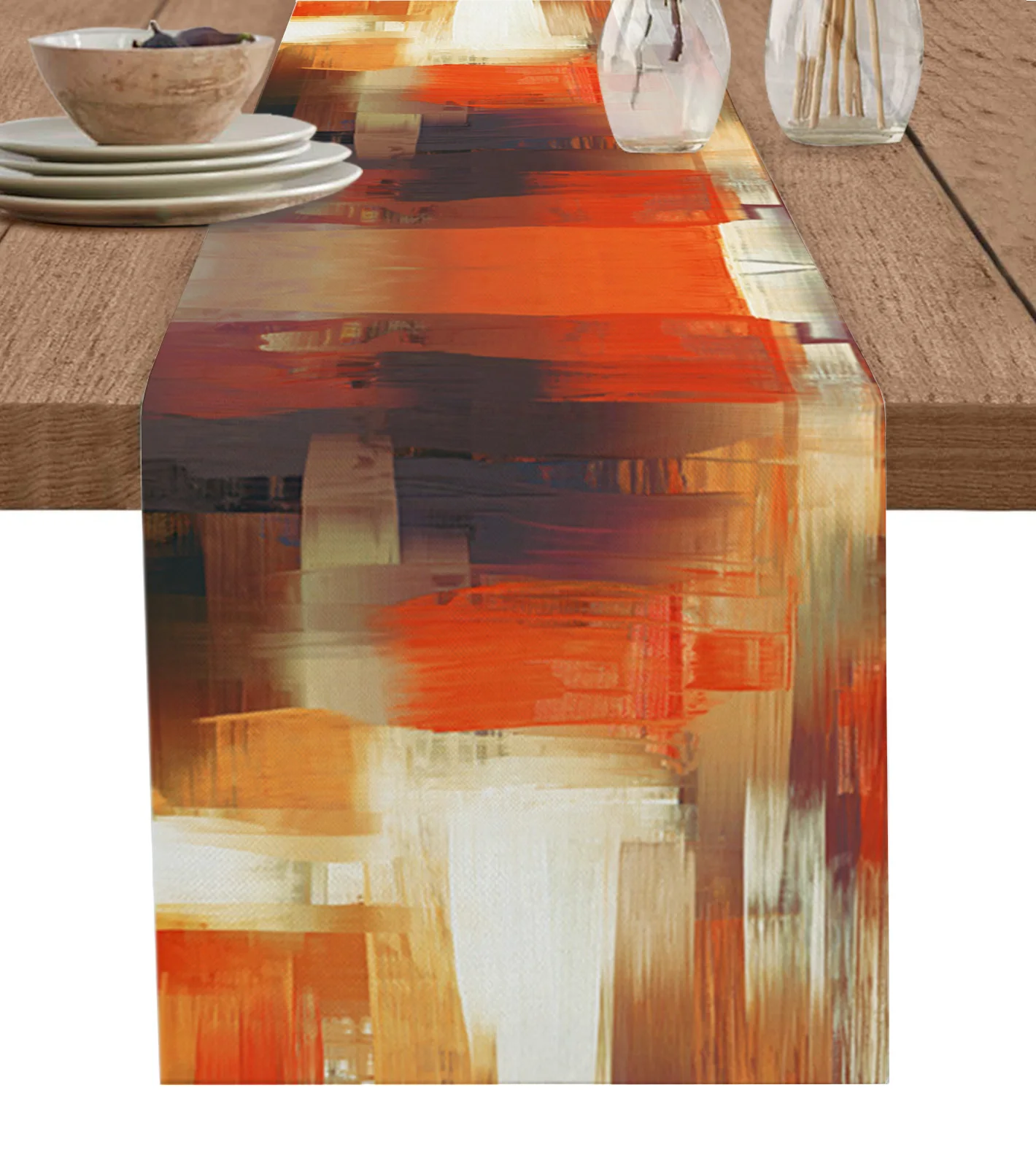 

Коричневая абстрактная картина на холсте, настольная дорожка, украшение, домашний декор, украшение для обеденного стола, декор для стола