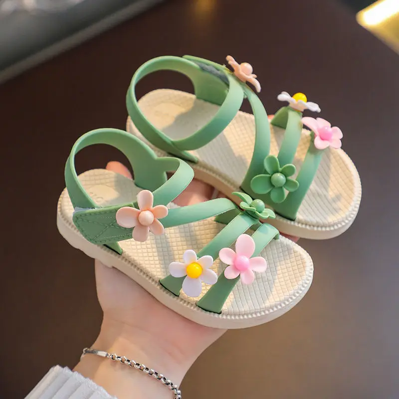 2022 New Summer Little Girls Sandals Flower Simple Cute Pink Green Children Sandals Toddler Baby Soft Casual School Girl Shoes comfortable sandals child Children's Shoes