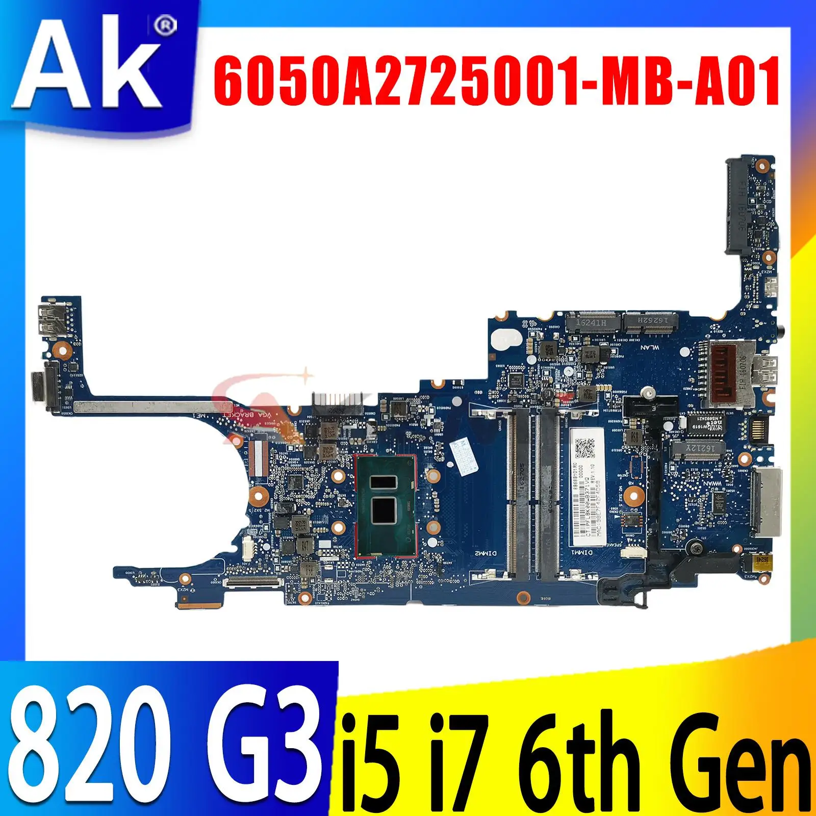 

Материнская плата для ноутбука HP EliteBook 820 G3, процессор 6-го поколения i5 i7 6050A2725001-MB-A01, материнская плата 831763-601 831764-001