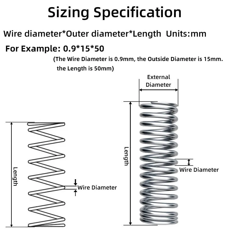Premium Quality Compression Springs - Set of 5, Wire Diameter 0.9mm, Steel Pressure Springs, Various Sizes Available