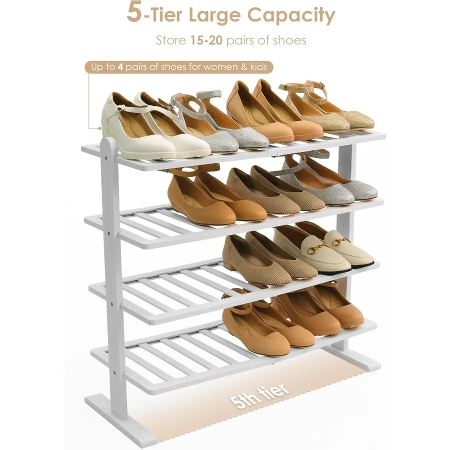 White Shoe Rack 4Tier Bamboo Shoe Rack Organizer for Closet and Entryway Thick Wooden Free Standing Shoe Shelf for Small Spaces