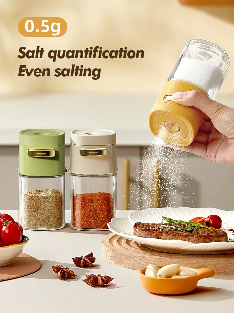 Kitchen Quantitative Salt Bottle Glass Sealed Moisture-Proof Seasoning Jar Adjustable