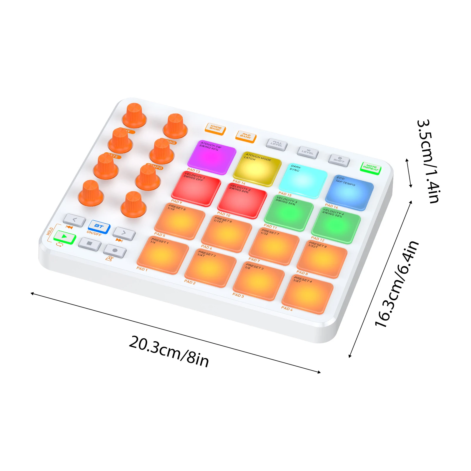 MIDI controller Wireless MIDI keyboard pad 16 RGB pads 6 customizable buttons 8 knobs rechargeable PC mobile app for beginners