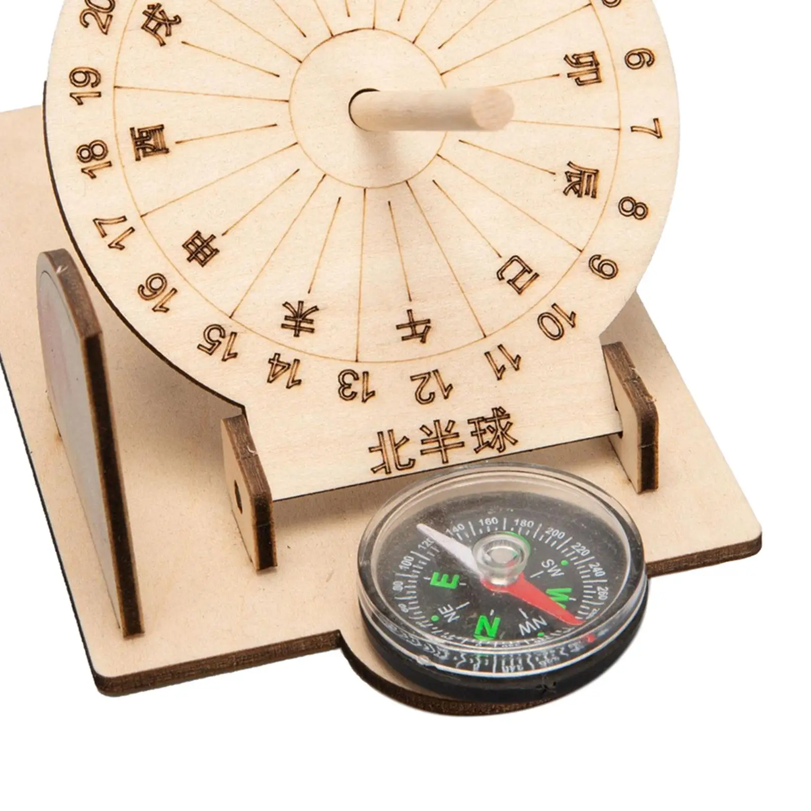 Sundial Model Wooden Educational Toy Equatorial Sundial Clock for Outdoor Children