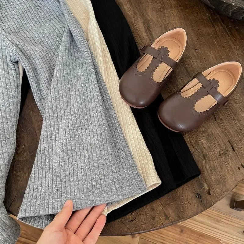 Spring Autumn Girls Solid Color Korean Casual Pants Fashion Children Elastic Wide Leg Pant Simple Versatile Baby Trousers 1-10Y girls pants girls trousers kids pants