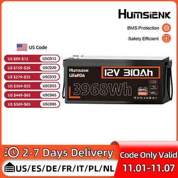 VHumsienk 12V 310Ah LiFePO4 Battery 3968Wh Energy 100A BMS A+ Cells With 2-Year Warranty,UL1973,For RV, Van, Trolling Motor,Camp 1