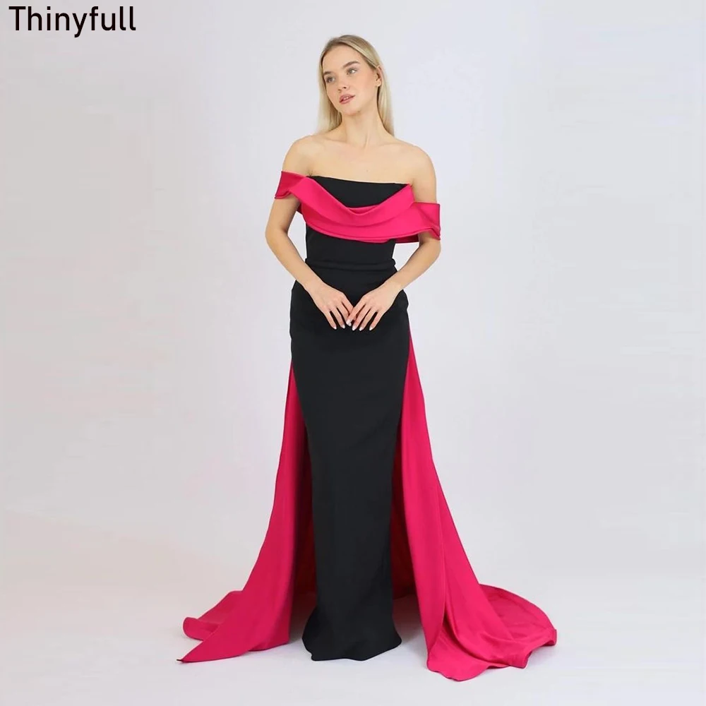 

Thinyfull Mermaid Evening Party Dress Off Shoulder Strapless Prom Dress 2023 Long Satin Homecoming Gown Robe De Soirée