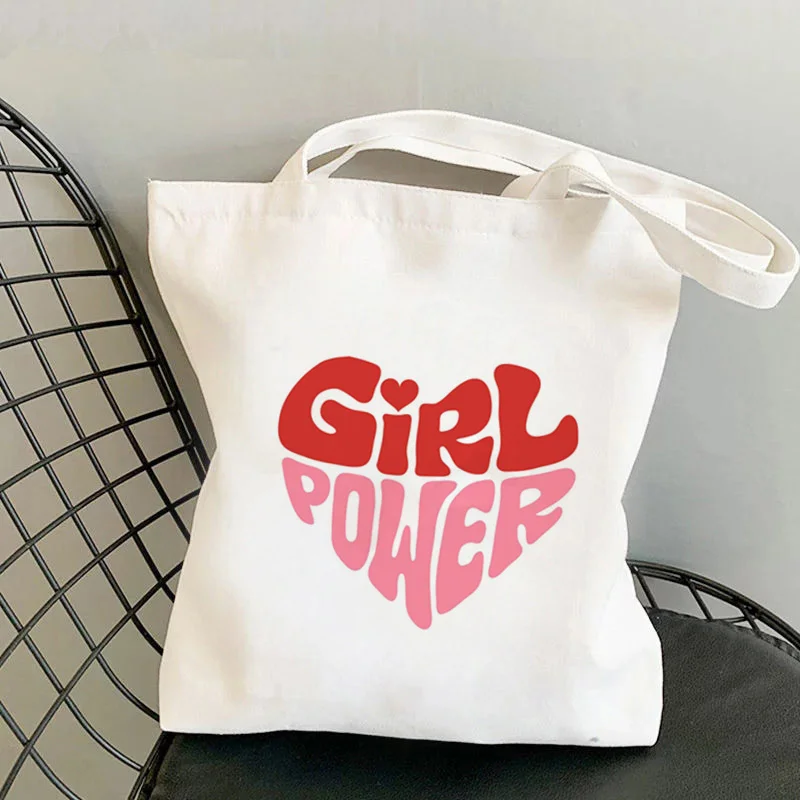 

GIRL POWER Printing Shopper Bag 90s Harajuku Large-capacity Shopping Bags for Women Vintage Tote Bag Girls Sac De Luxe Femme